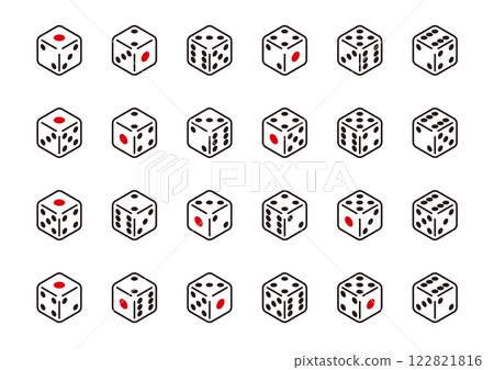 A simple vector icon set of white dice with all possible combinations 122821816