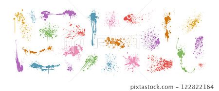 Spray paint colorful drips, inky blots, graffiti splatters or splashes with dusty speckle effect 122822164