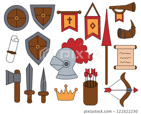 Set of Knight Elements. Vector flat illustration. Set of Knight Elements. Vector flat illustration. 122822230