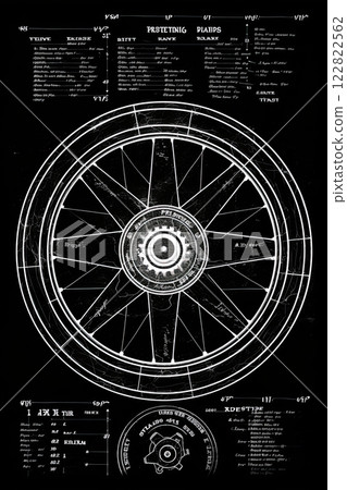 Vintage car wheel blueprint. Poster, wall art design. Generative Ai 122822562