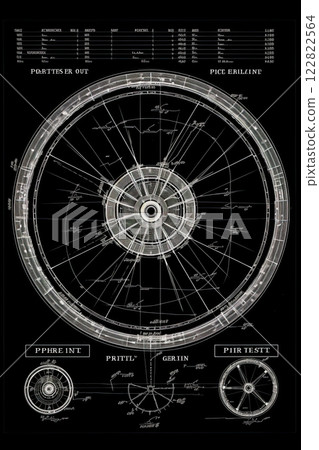 Vintage car wheel blueprint. Poster, wall art design. Generative Ai 122822564