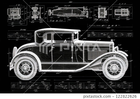 Hot rod car. Vintage blueprint design. Poster, wall art. Generative Ai 122822626