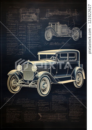 Hot rod car. Vintage blueprint design. Poster, wall art. Generative Ai 122822627