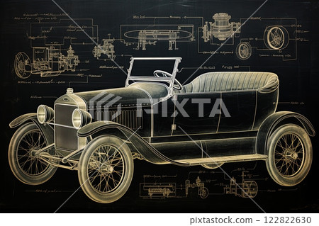 Classic car. Vintage blueprint design. Poster, wall art. Generative Ai 122822630
