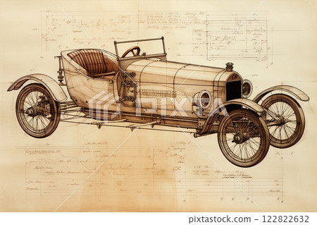 Classic car. Vintage blueprint design. Poster, wall art. Generative Ai 122822632