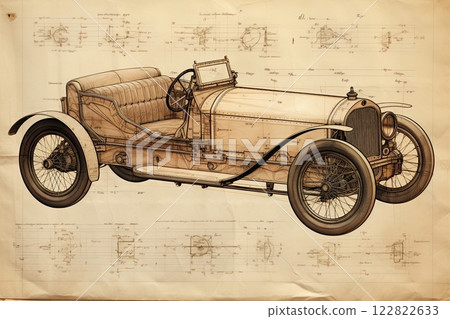 Classic car. Vintage blueprint design. Poster, wall art. Generative Ai 122822633