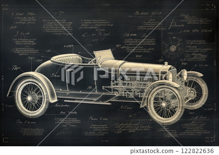 Classic car. Vintage blueprint design. Poster, wall art. Generative Ai Classic car. Vintage blueprint design. Poster, wall art. Generative Ai 122822636