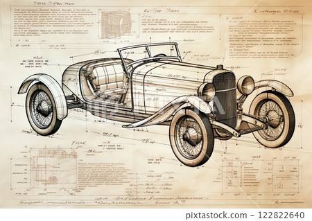 Classic car. Vintage blueprint design. Poster, wall art. Generative Ai 122822640