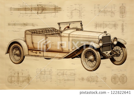 Classic car. Vintage blueprint design. Poster, wall art. Generative Ai 122822641