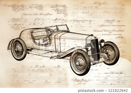 Classic car. Vintage blueprint design. Poster, wall art. Generative Ai 122822642