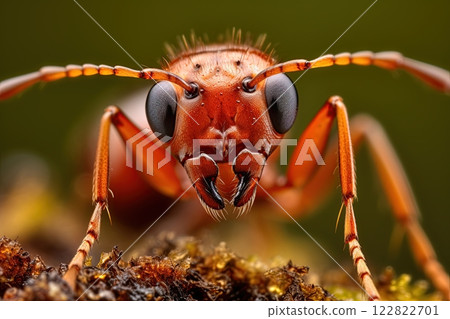 Ant in nature. Closeup macro shot in high detail. Ai Generative 122822701