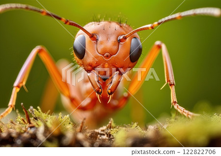 Ant in nature. Closeup macro shot in high detail. Ai Generative 122822706