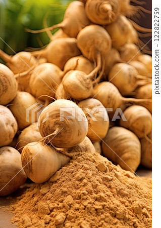 Peruvian maca freshly harvested. Food supplements and healthy products from nature. Ai Generative 122822759