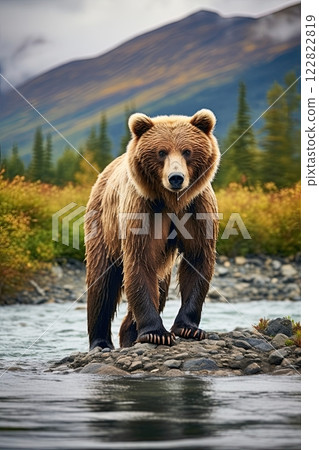 Grizzly Bear in Alaskan wilderness. Ai Generative 122822819