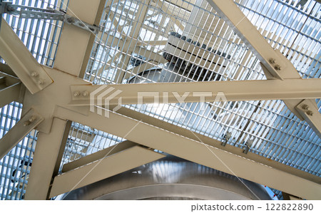 Detailed view of an industrial framework showcasing durable metal construction and engineering precision Detailed view of an industrial framework showcasing durable metal construction and engineering precision 122822890