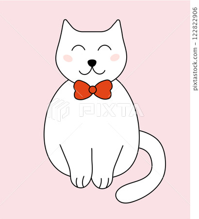 Cat with tie bow. Vector flat illustration. Cat with tie bow. Vector flat illustration. 122822906