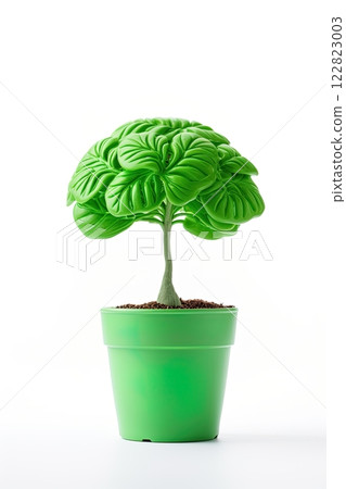 Human brain green plant in the pot. Natural intelligence, growth and prosperity concept. Generative Ai 122823003