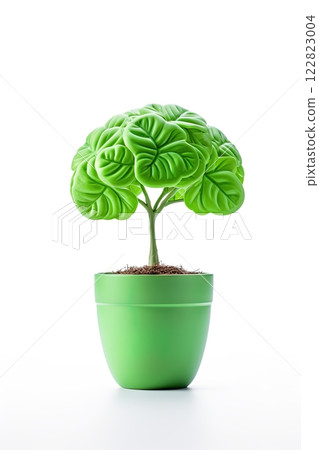 Human brain green plant in the pot. Natural intelligence, growth and prosperity concept. Generative Ai 122823004