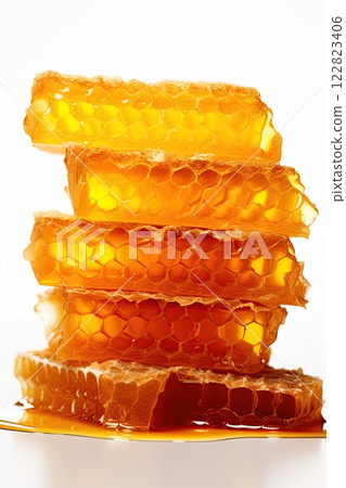 Honeycomb with dripping honey isolated on white background. Ai Generative Honeycomb with dripping honey isolated on white background. Ai Generative 122823406