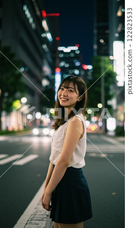 A smiling woman soothing the city at night 1 A smiling woman soothing the city at night 1 122823533