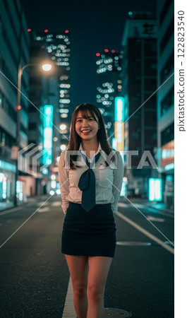 A woman between buildings in the city A woman between buildings in the city 122823540