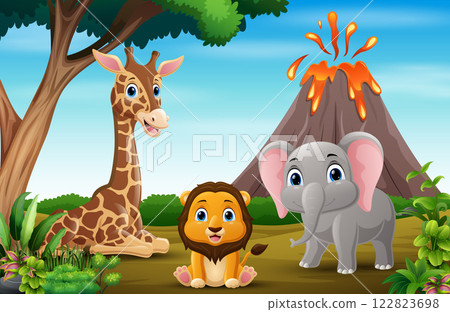Wild animals cartoon in the jungle background Wild animals cartoon in the jungle background 122823698