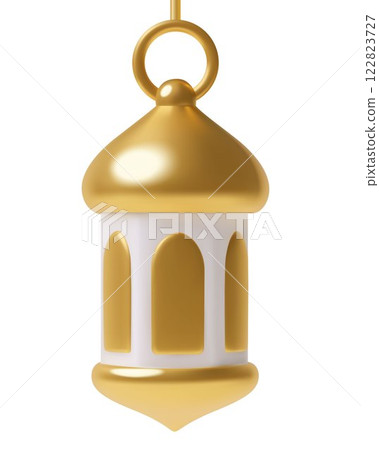 Golden hanging islamic lantern 3d realistic illustration isolated on white background Golden hanging islamic lantern 3d realistic illustration isolated on white background 122823727