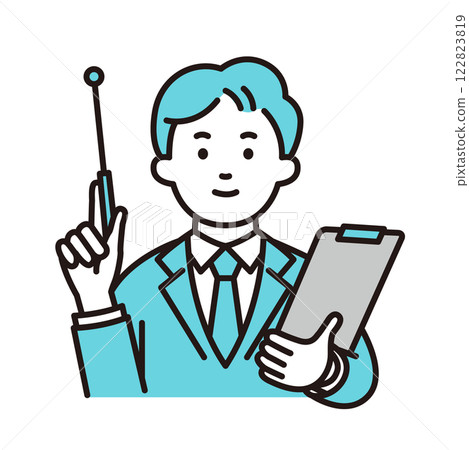 一位年輕的辦公室職員解釋 122823819