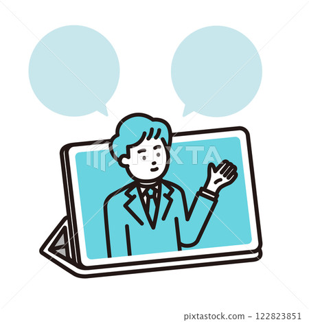 A young office worker explaining from a tablet A young office worker explaining from a tablet 122823851