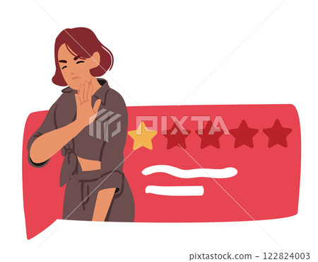 Displeased woman customer character showcasing negative reaction and disappointment of service Displeased woman customer character showcasing negative reaction and disappointment of service 122824003