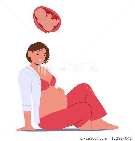 Young woman in middle of pregnancy period feeling impatient due to determination of baby gender Young woman in middle of pregnancy period feeling impatient due to determination of baby gender 122824042