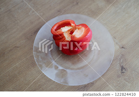 ripe sweet pepper on plate 122824410