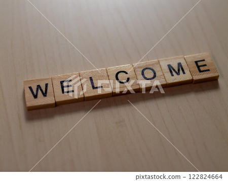 Creative welcome sign for home decor digital image in a warm indoor setting 122824664