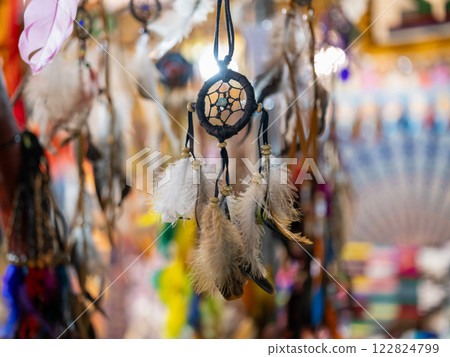 Vibrant dreamcatcher art display a look into native american cultural craft market 122824799