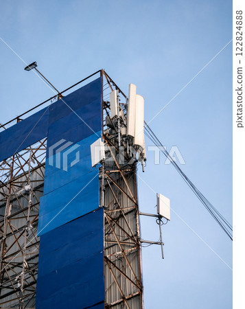 Telecommunication infrastructure installation urban area outdoor low angle technology advancements 122824888