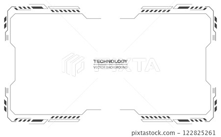 Black HUD frames user interface vector elements design on white background. Modern futuristic control panel. Technology digital screen window. 122825261