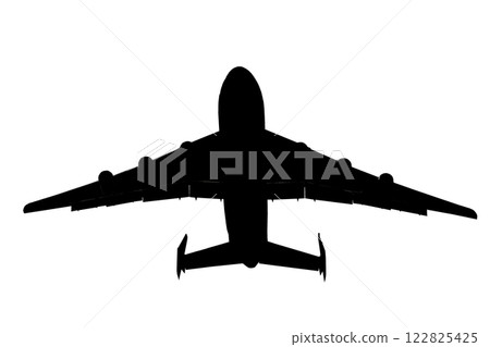 The silhouette of an aircraft with six engines. Cargo plane isolate black on white background. 122825425