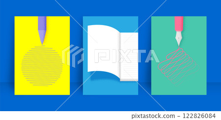 School stationery grain texture design minimal modern flat colorful A4 size for Book cover, Annual report, Magazine, Poster, Flyer, Brochure, Portfolio, Business presentation, Banner, website template 122826084