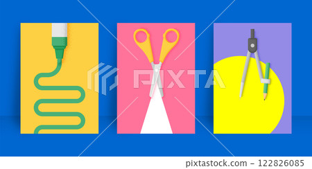School stationery grain texture design minimal modern flat colorful A4 size for Book cover, Annual report, Magazine, Poster, Flyer, Brochure, Portfolio, Business presentation, Banner, website template 122826085