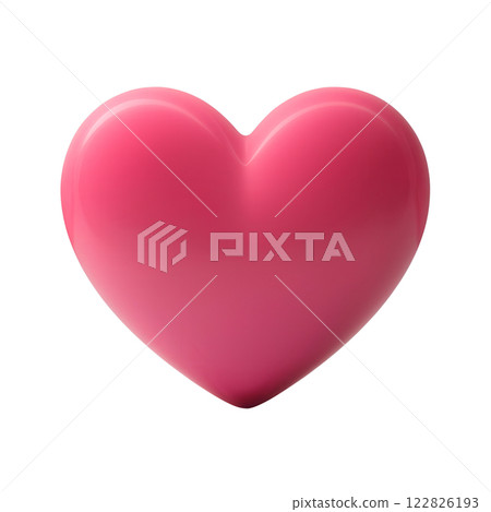 A bright pink 3D glossy heart with a reflective surface, isolated on a transparent background. 122826193