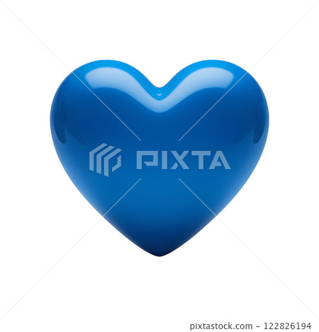 A bright light blue 3D glossy heart with a reflective surface, isolated on a transparent background. 122826194