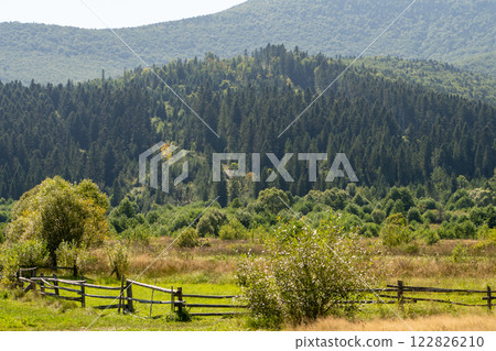 Mountains ranges in the Carpathians. Hills, forest and meadows Mountains ranges in the Carpathians. Hills, forest and meadows 122826210