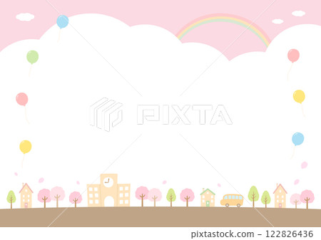 Cherry blossoms and school streetscape Graduation and entrance celebration background material 04 Cherry blossoms and school streetscape Graduation and entrance celebration background material 04 122826436