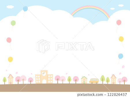 Cherry blossoms and school streetscape Graduation and entrance celebration background material 03 Cherry blossoms and school streetscape Graduation and entrance celebration background material 03 122826437