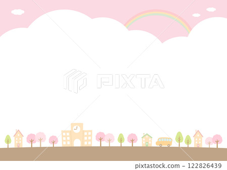 櫻花與學校街景 畢業典禮和入學慶典的背景資料 122826439