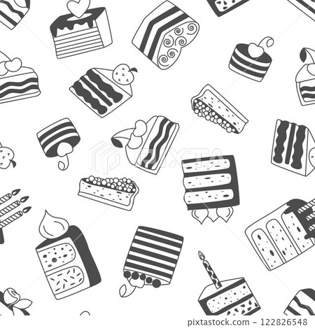 Cakes and pastries seamless pattern in doodle style Cakes and pastries seamless pattern in doodle style 122826548
