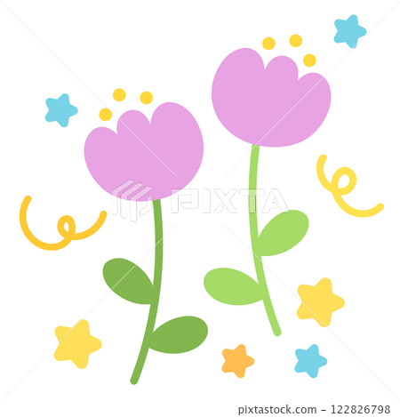 Purple tulip flowers with green leaves illustration for floral print, spring, summer, nature, garden, plants, tree, blossom, blooming, fabric print, sticker, picnic, park, house yard, environment Purple tulip flowers with green leaves illustration for floral print, spring, summer, nature, garden, plants, tree, blossom, blooming, fabric print, sticker, picnic, park, house yard, environment 122826798