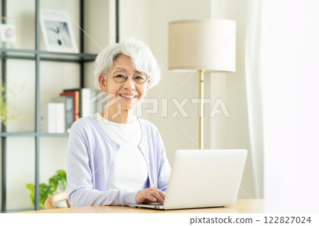 senior woman using computer at home senior woman using computer at home 122827024