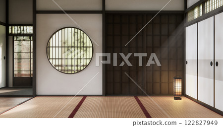 Modern japan style empty room decorated with Lamp and tatami mat. Modern japan style empty room decorated with Lamp and tatami mat. 122827949