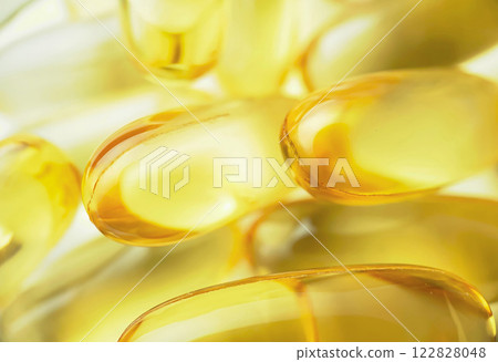 Close-up texture of many omega 3 capsules. Polyunsaturated fatty 122828048
